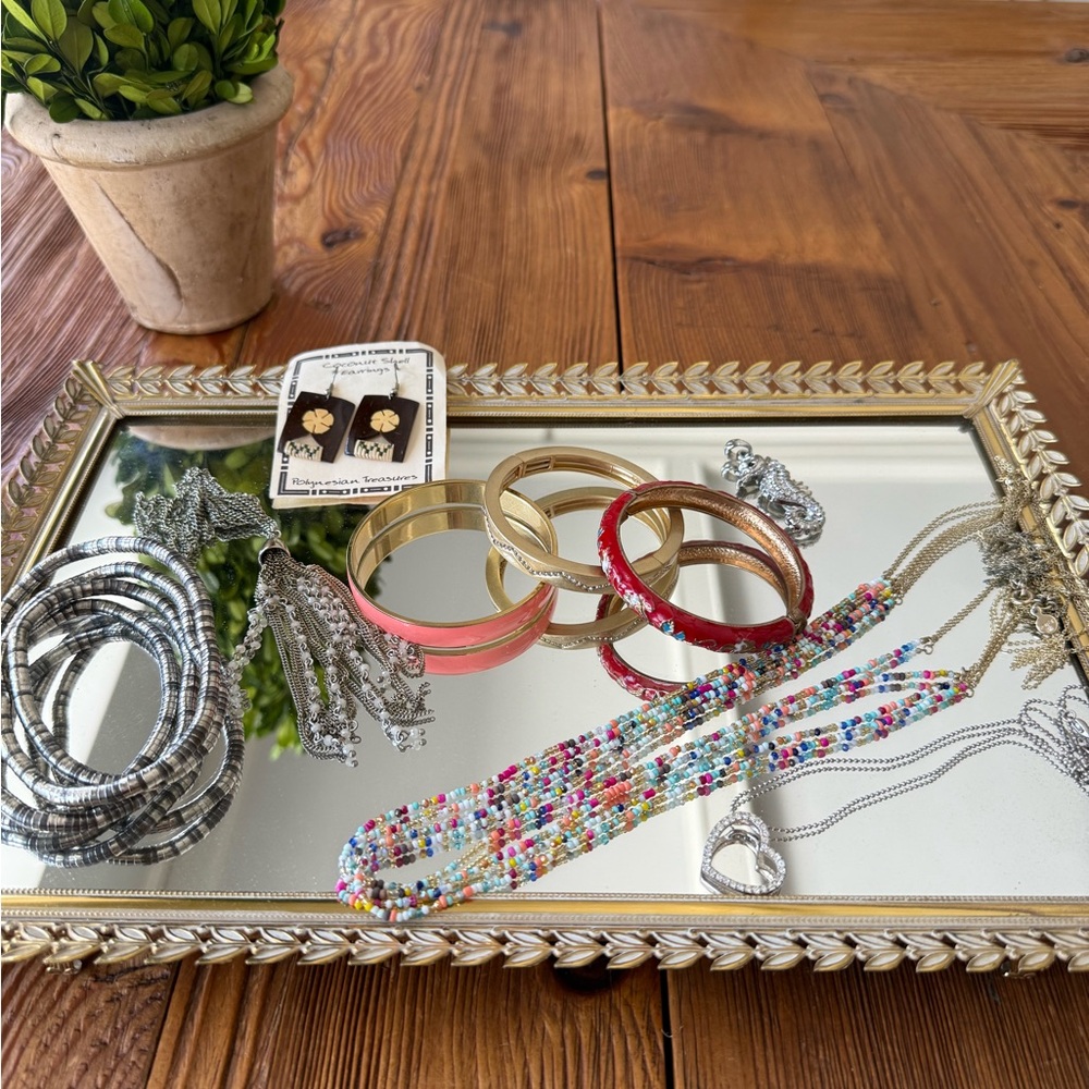 Mixed Costume Jewelry Set with Colorful Beaded Necklace & Bangles